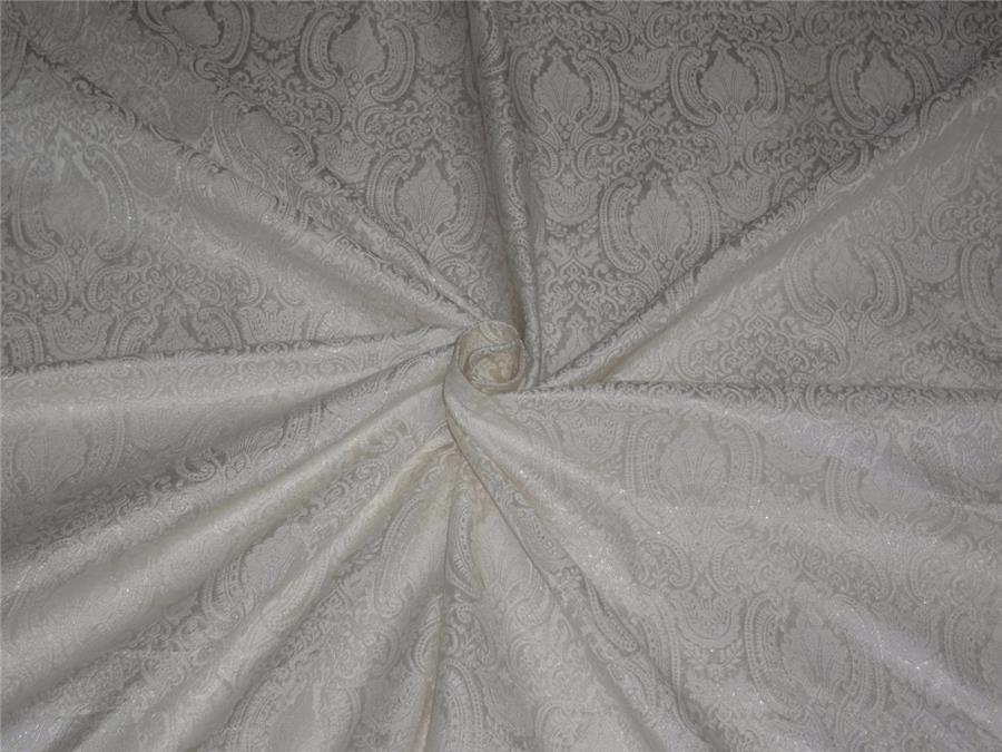 Silk Brocade fabric Ivory X Silver Lurex Color 44&quot;