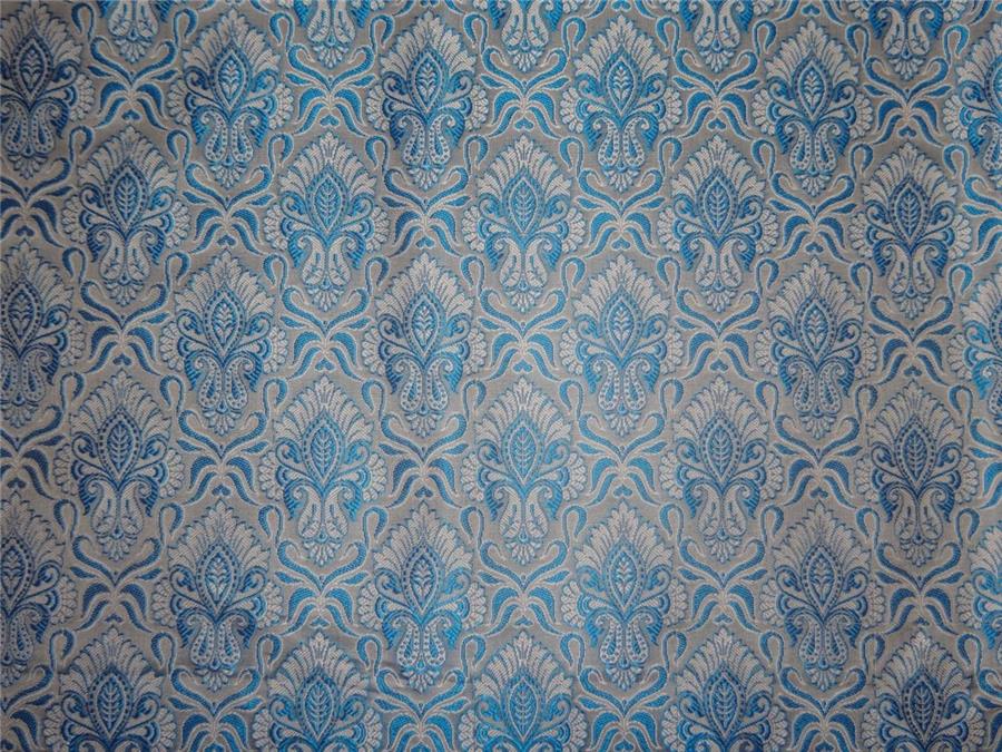 Brocade fabric Blue X Silver Color 44&quot;