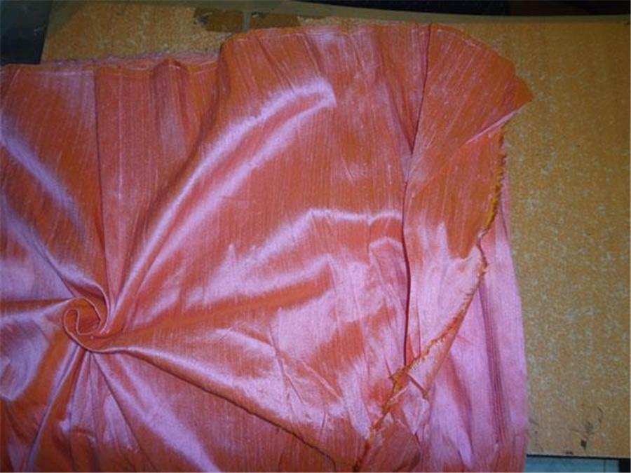100% PURE SILK DUPIONI FABRIC PINK X GOLD colour 54&quot; wide WITH SLUBS*