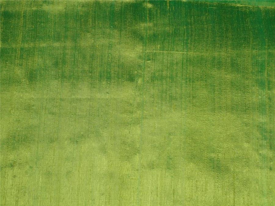 100%PURE SILK DUPIONI FABRIC PISTACHIO GREEN X DEEP GREEN 54&quot;WITH SLUBS*