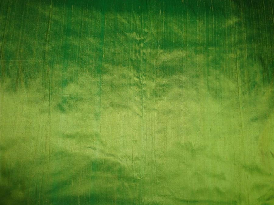 100%PURE SILK DUPIONI FABRIC PISTACHIO GREEN X DEEP GREEN 54&quot;WITH SLUBS*