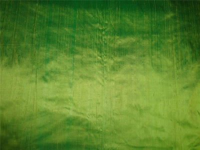 100%PURE SILK DUPIONI FABRIC PISTACHIO GREEN X DEEP GREEN 54&quot;WITH SLUBS*