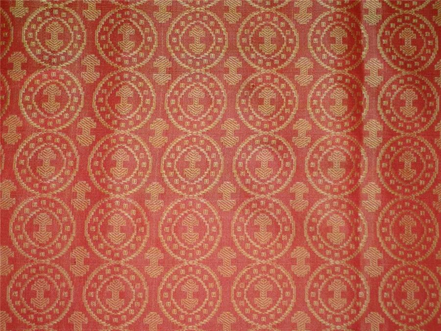 100% Pure Silk Brocade fabric Reddish Orange X Yellow Color 44&quot; wide Bro464[5]