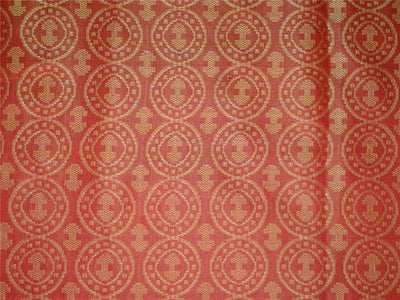 100% Pure Silk Brocade fabric Reddish Orange X Yellow Color 44&quot; wide
