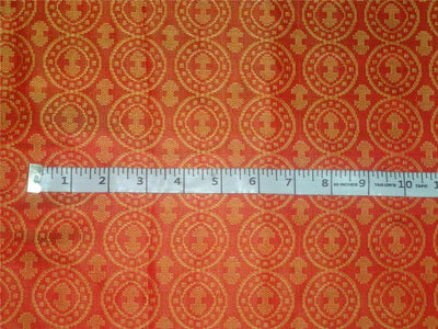 100% Pure Silk Brocade fabric Reddish Orange X Yellow Color 44&quot; wide Bro464[5]