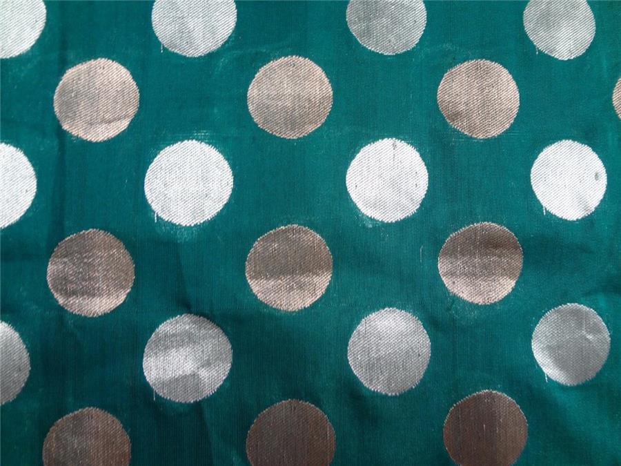 Brocade fabric Green X Metallic Gold Silver 44&quot;Cut Pcs 3.40 yrd