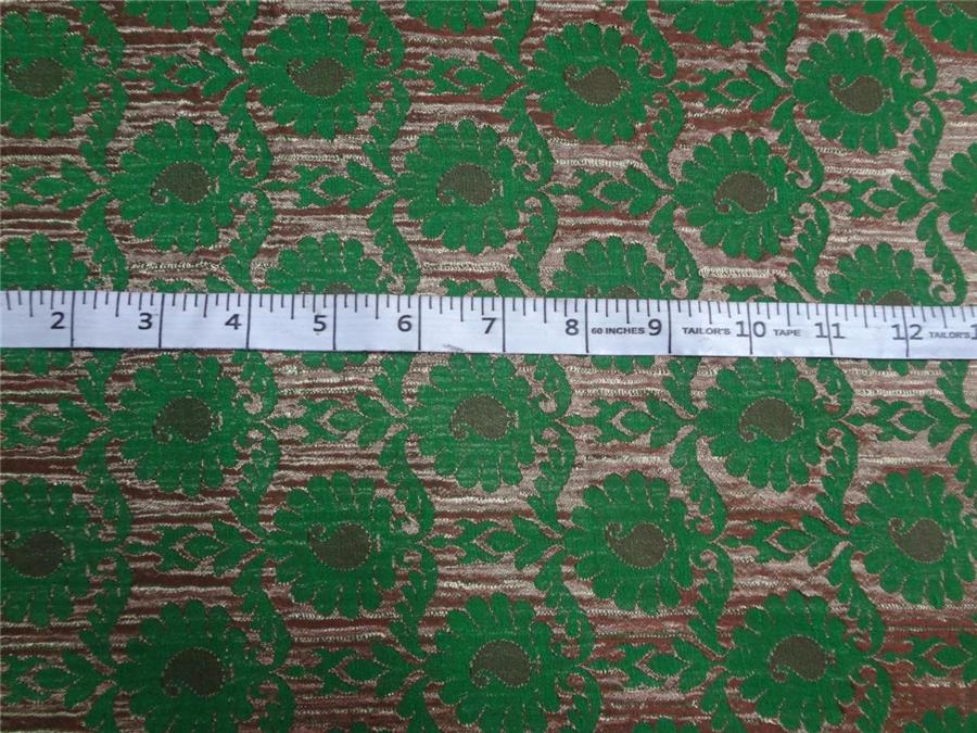 Brocade fabric Parrot Green X Metallic Gold 44&quot;Cut Pcs 6.50 yrd