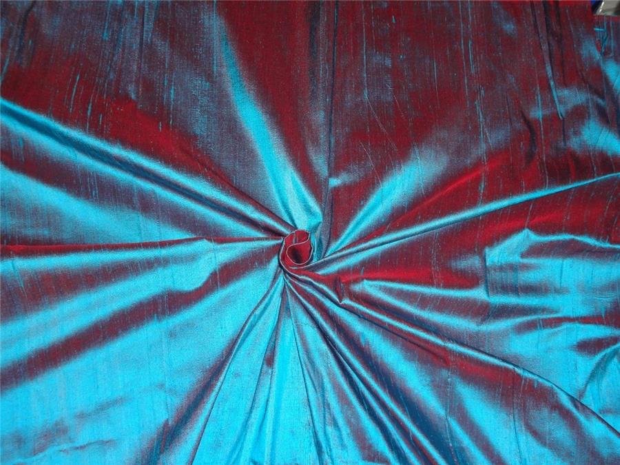 100% PURE SILK DUPION FABRIC RED X BLUE colour 54&quot; wide WITH SLUBS*