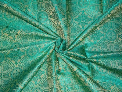 SILK BROCADE FABRIC YELLOW X AQUA BLUE COLOR 44&quot;VESTMENT