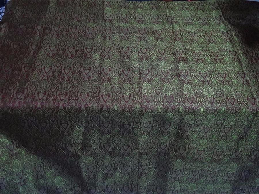 SILK BROCADE FABRIC WINE X GREEN COLOR 44&quot;