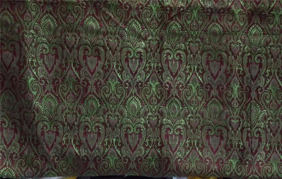 SILK BROCADE FABRIC WINE X GREEN COLOR 44&quot;