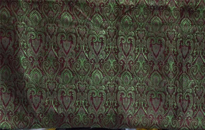 SILK BROCADE FABRIC WINE X GREEN COLOR 44&quot;