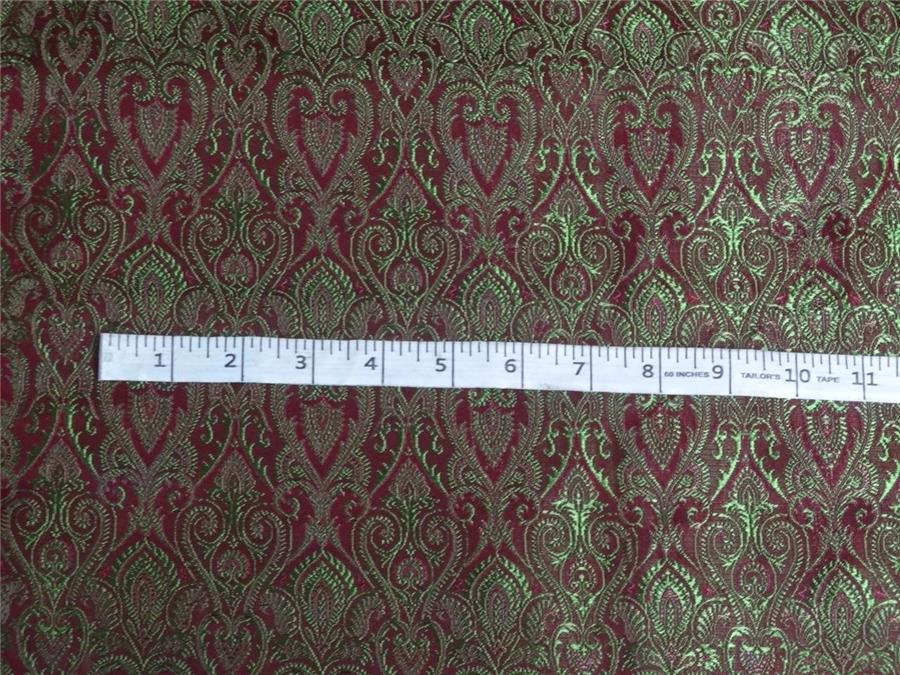 SILK BROCADE FABRIC WINE X GREEN COLOR 44&quot;