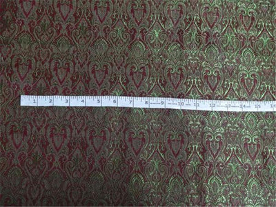 SILK BROCADE FABRIC WINE X GREEN COLOR 44&quot;