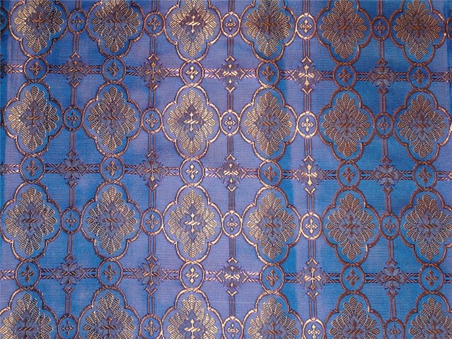 SILK BROCADE FABRIC BROWN,AUBERGINE X BLUE COLOR 44&quot;VESTMENT BRO477[3]