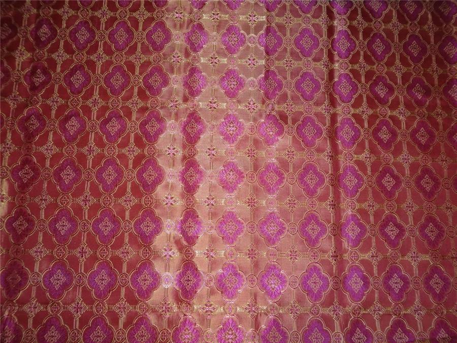 SILK BROCADE FABRIC RED,PINK AND YELLOW COLOR 44&quot; VESTMENT BRO476[3]
