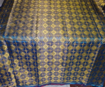 SILK BROCADE FABRIC YELLOW,BLUE X NAVY COLOR 44&quot; VESTMENT BRO477[2]