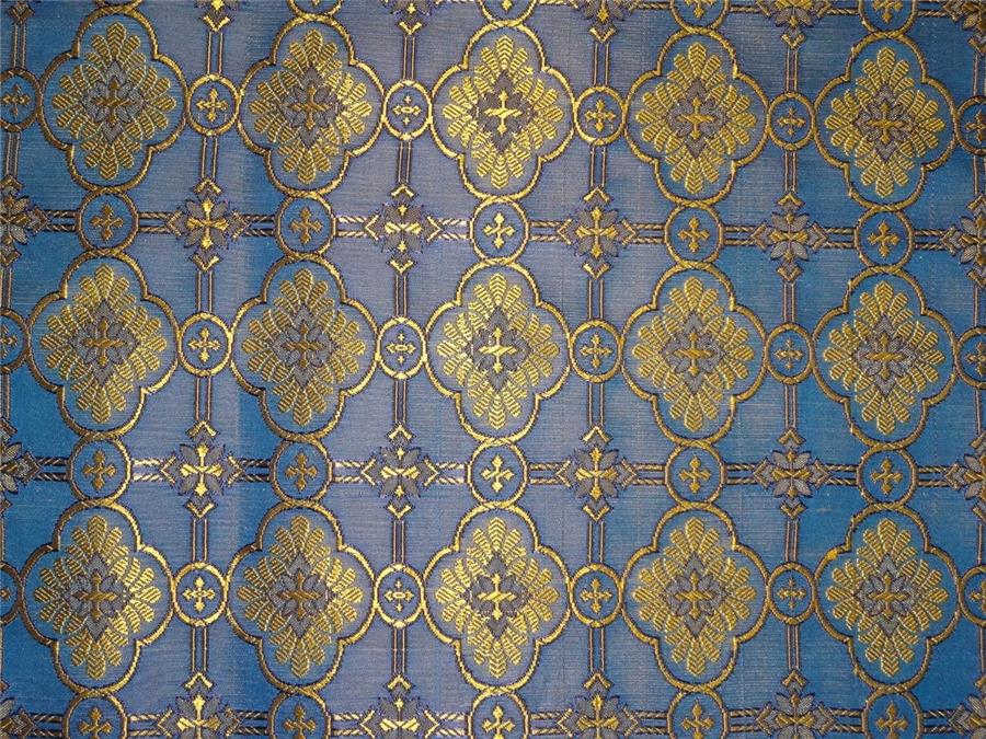 SILK BROCADE FABRIC YELLOW,BLUE X NAVY COLOR 44&quot; VESTMENT BRO477[2]