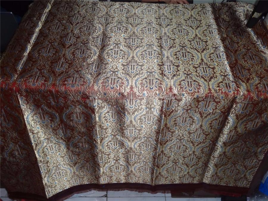 SILK BROCADE FABRIC RED,GOLD X BLUE COLOR 44&quot; VESTMENT BRO475[5]