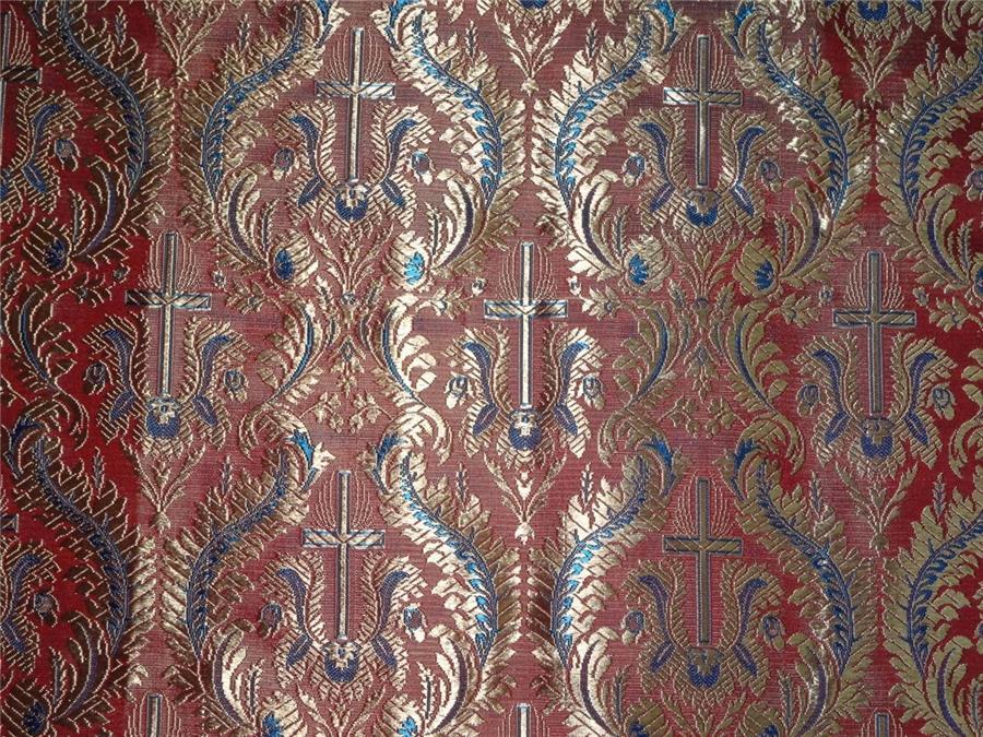 SILK BROCADE FABRIC RED,GOLD X BLUE COLOR 44&quot; VESTMENT BRO475[5]