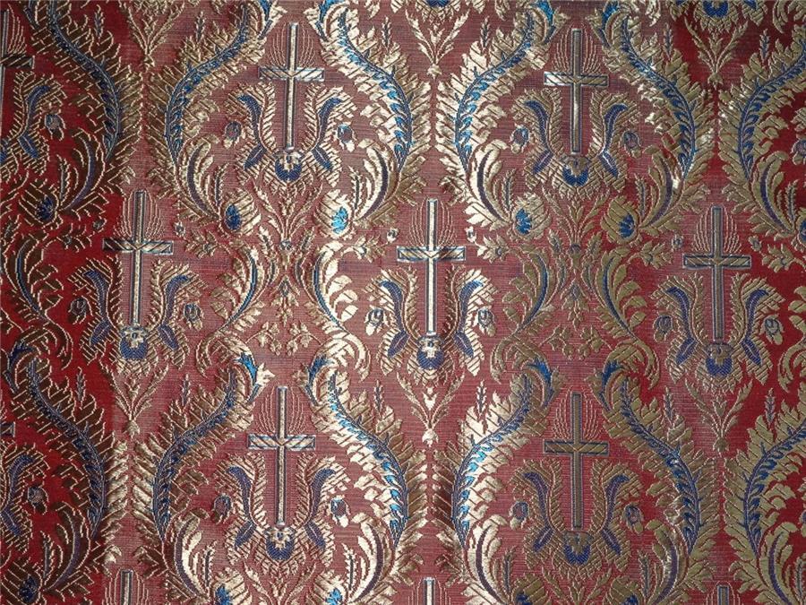 SILK BROCADE FABRIC RED,GOLD X BLUE COLOR 44&quot; VESTMENT BRO475[5]