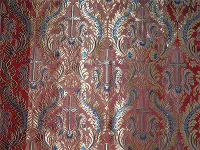 SILK BROCADE FABRIC RED,GOLD X BLUE COLOR 44&quot; VESTMENT BRO475[5]
