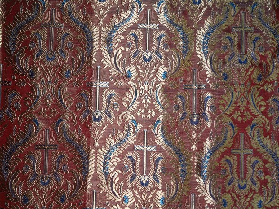 SILK BROCADE FABRIC RED,GOLD X BLUE COLOR 44&quot; VESTMENT BRO475[5]