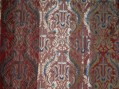 SILK BROCADE FABRIC RED,GOLD X BLUE COLOR 44&quot; VESTMENT BRO475[5]