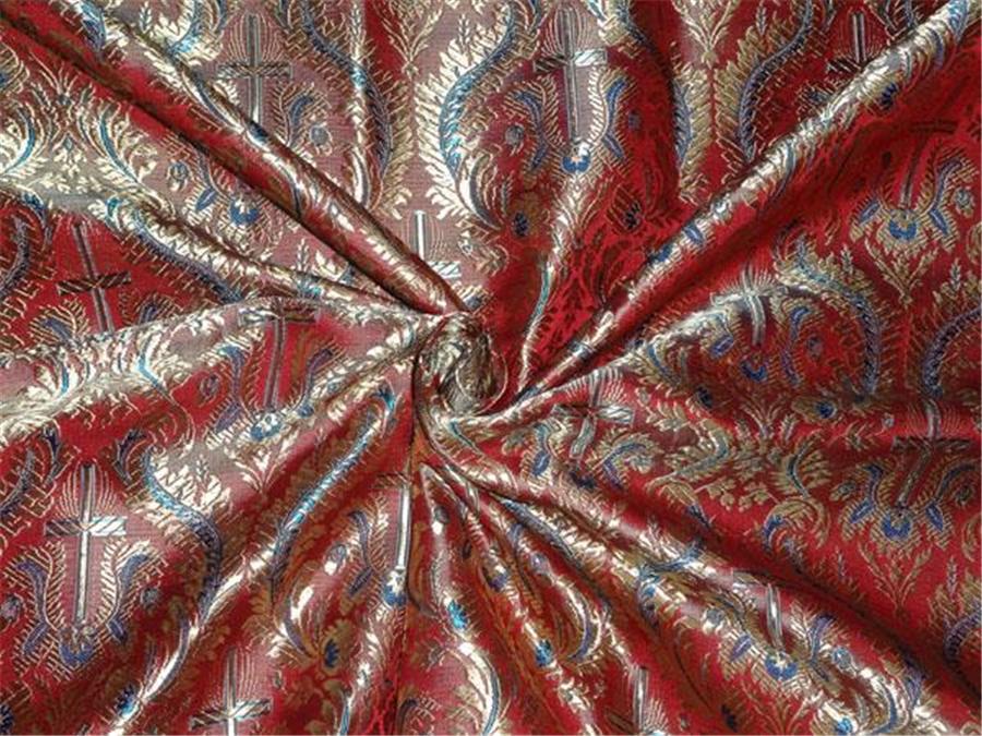 SILK BROCADE FABRIC RED,GOLD X BLUE COLOR 44&quot; VESTMENT BRO475[5]