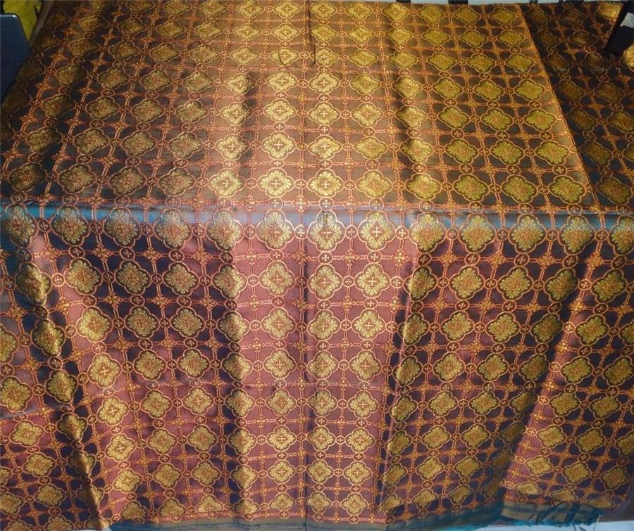 SILK BROCADE FABRIC BROWN,BLUEISH GREEN X RED COLOR 44&quot;VESTMENT BRO476[4]