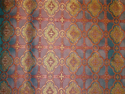 SILK BROCADE FABRIC BROWN,BLUEISH GREEN X RED COLOR 44&quot;VESTMENT BRO476[4]