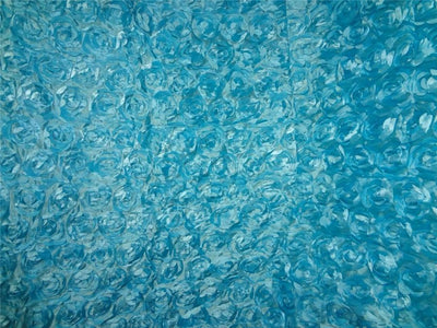 POLYESTER SATIN FLOWER DESIGN FABRIC 44&quot; WINTER SEA BLUE COLOR
