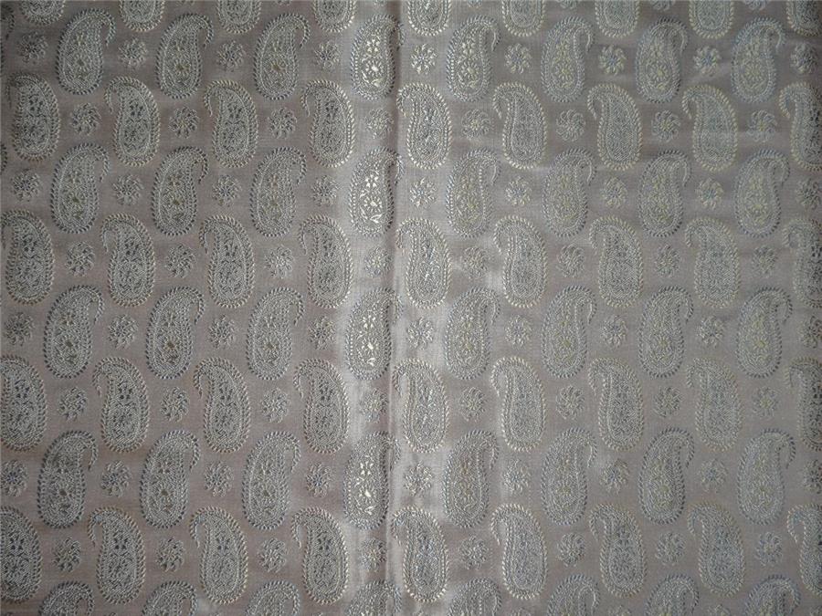 SILK BROCADE FABRIC NUDE,BLUEISH GREY X LIGHT GOLD COLOR 44&quot;INCH