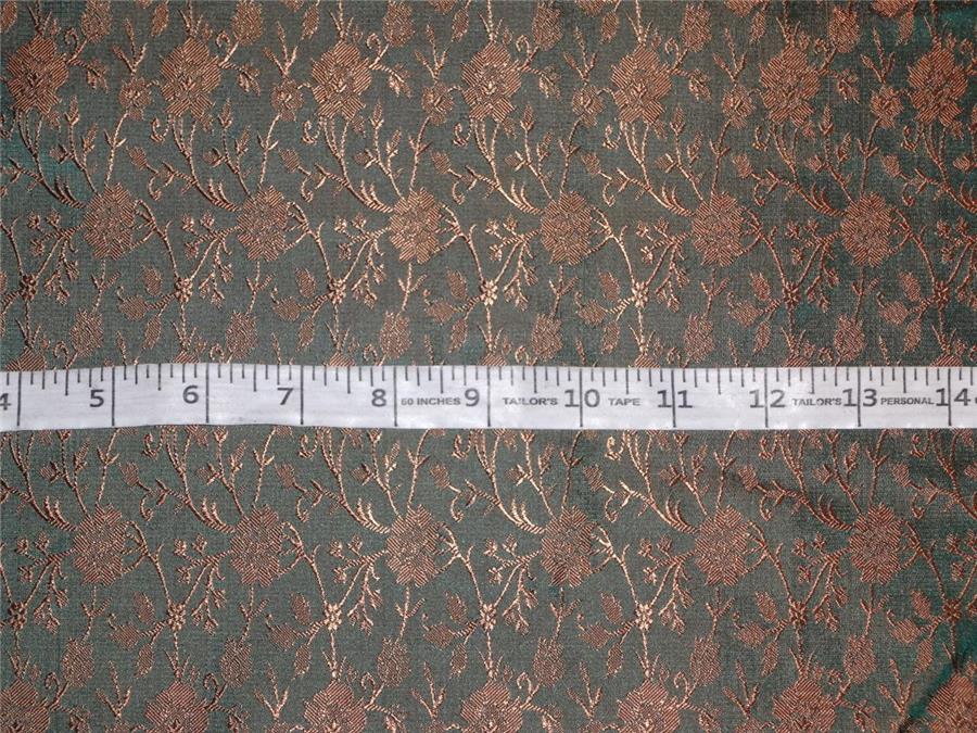 SILK BROCADE FABRIC GREEN X GOLDEN BROWN COLOR 44&quot;INCH