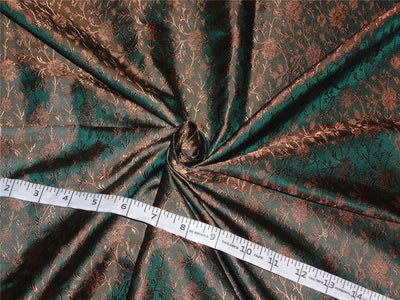SILK BROCADE FABRIC GREEN X GOLDEN BROWN COLOR 44&quot;INCH