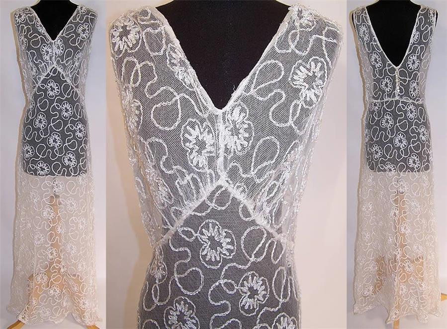 White Sheer Net Fabric With Embroidery
