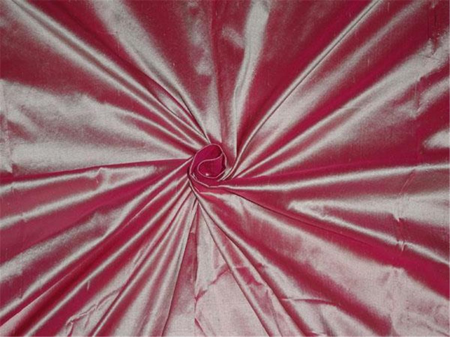 100% PURE SILK DUPIONI FABRIC CREAM X RANI PINK 44&quot;