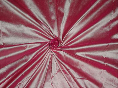 100% PURE SILK DUPIONI FABRIC CREAM X RANI PINK 44&quot;