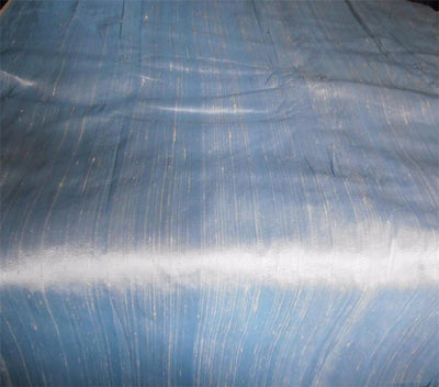 100% PURE SILK DUPIONI FABRIC DUSTY BLUE X IVORY SHOT COLOR 54&quot;wide