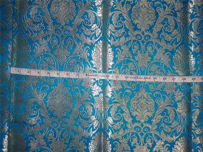 HEAVY SILK BROCADE FABRIC TURQUOISE BLUE X METALLIC GOLD COLOR 36" wide BRO491[3]