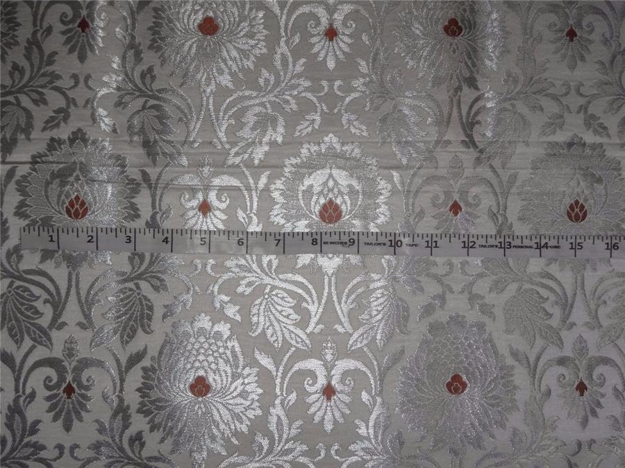 HEAVY SILK BROCADE FABRIC WHITE, METALLIC SILVER X BROWN COLOR 36" wide BRO491[2]