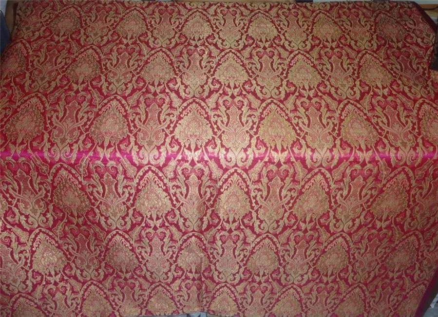SILK BROCADE FABRIC FUCHSIA PINK X METALLIC GOLD COLOR 44" wide BRO490[2]