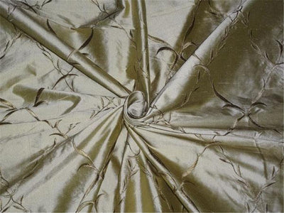 Silk dupioni fabric light olive green with dark olive green embroidery 54"DUP#E50[1]