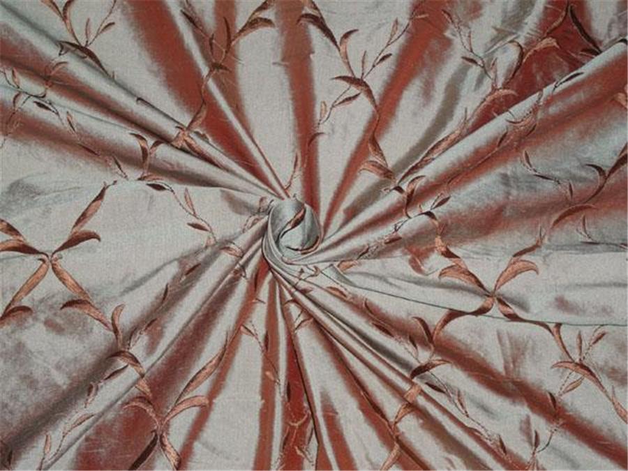 SILK DUPIONI EMBROIDERED FABRIC IRIDESCENT RED X GREEN 54&quot;WIDE DUP#E50[2]
