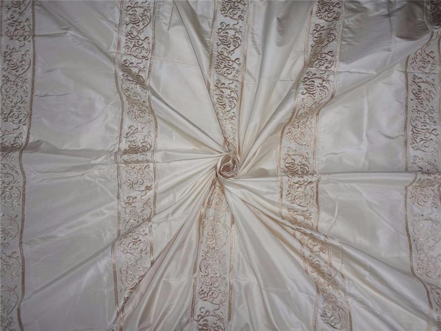 SILK TAFFETA FABRIC CREAM X GOLD EMBROIDERY 54&quot; WIDE TAFE17[1]