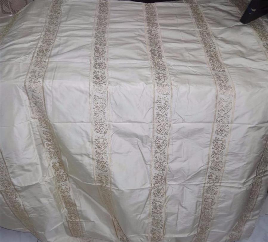 SILK TAFFETA FABRIC CREAM X GOLD EMBROIDERY 54&quot; WIDE TAFE17[1]