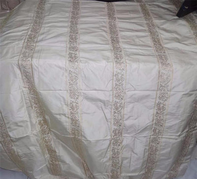 SILK TAFFETA FABRIC CREAM X GOLD EMBROIDERY 54&quot; WIDE TAFE17[1]