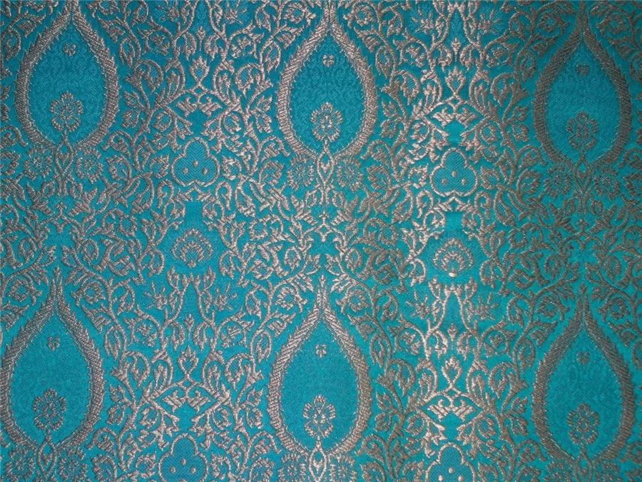 SILK BROCADE FABRIC BLUE X METALLIC GOLD COLOR 44" WIDE BRO494[2]