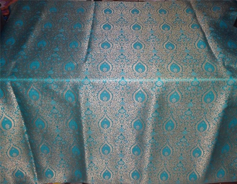 SILK BROCADE FABRIC BLUE X METALLIC GOLD COLOR 44" WIDE BRO494[2]