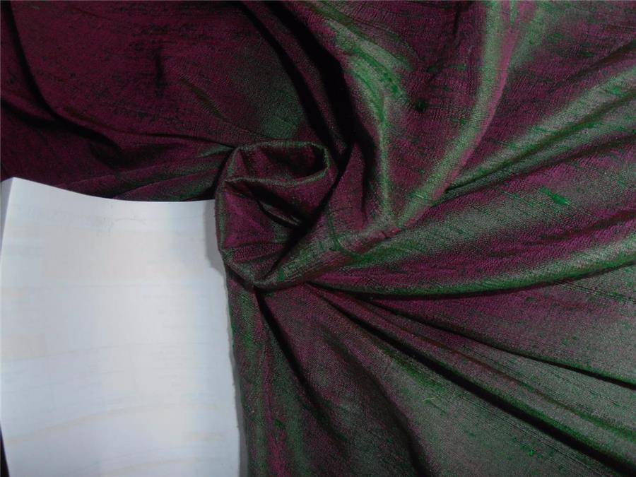 100% pure silk dupioni fabric green x magenta pink colour 44&quot; wide with slubs
